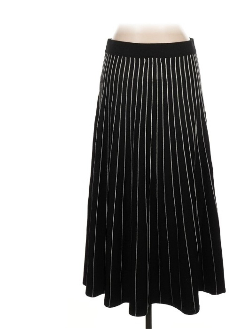Max Studio Black Midi Skirt with White Pinstripes Size L NWT